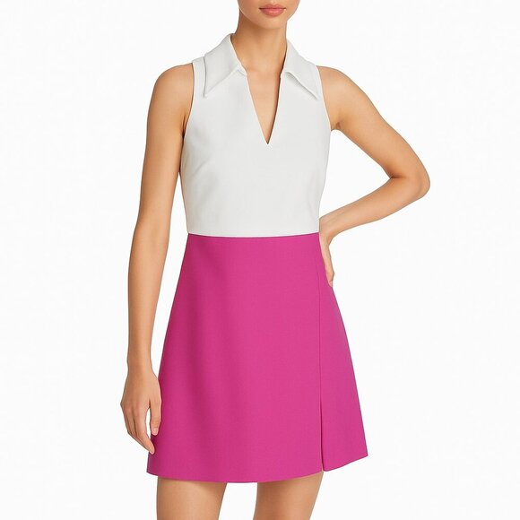 Amanda Uprichard Augusta Dress Pink White Colorblock Size Small - Picture 1 of 7